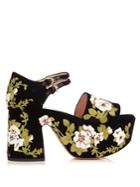 Rochas Floral-embroidered Velvet Platform Sandals