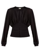 Matchesfashion.com Saint Laurent - Plunge Neck Silk Georgette Blouse - Womens - Black