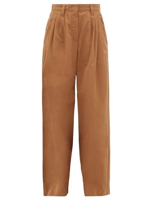 Matchesfashion.com Brunello Cucinelli - Wide-leg Cotton-poplin Trousers - Womens - Mid Brown