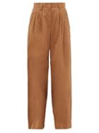 Matchesfashion.com Brunello Cucinelli - Wide-leg Cotton-poplin Trousers - Womens - Mid Brown