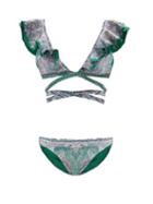 Zimmermann - Anneke Ruffled Wraparound Paisley-print Bikini - Womens - Green Print