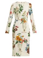 Matchesfashion.com Dolce & Gabbana - Floral And Vase Print Silk Blend Crpe Dress - Womens - White Multi