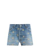 Matchesfashion.com Re/done - The Short Floral-embroidered Shorts - Womens - Denim