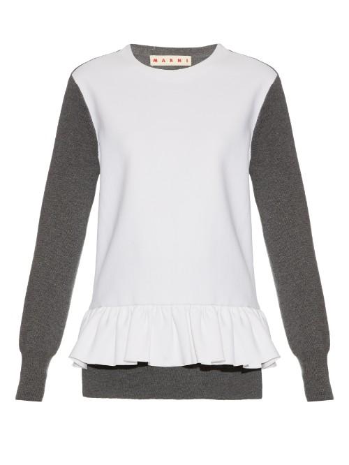 Marni Long-sleeved Wool-blend Crepe And Knit Top