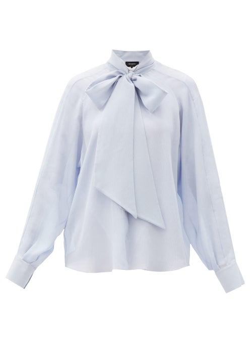 Matchesfashion.com Rochas - Rachel Pussy-bow Silk-crepe Blouse - Womens - Light Blue