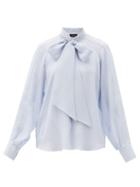 Matchesfashion.com Rochas - Rachel Pussy-bow Silk-crepe Blouse - Womens - Light Blue