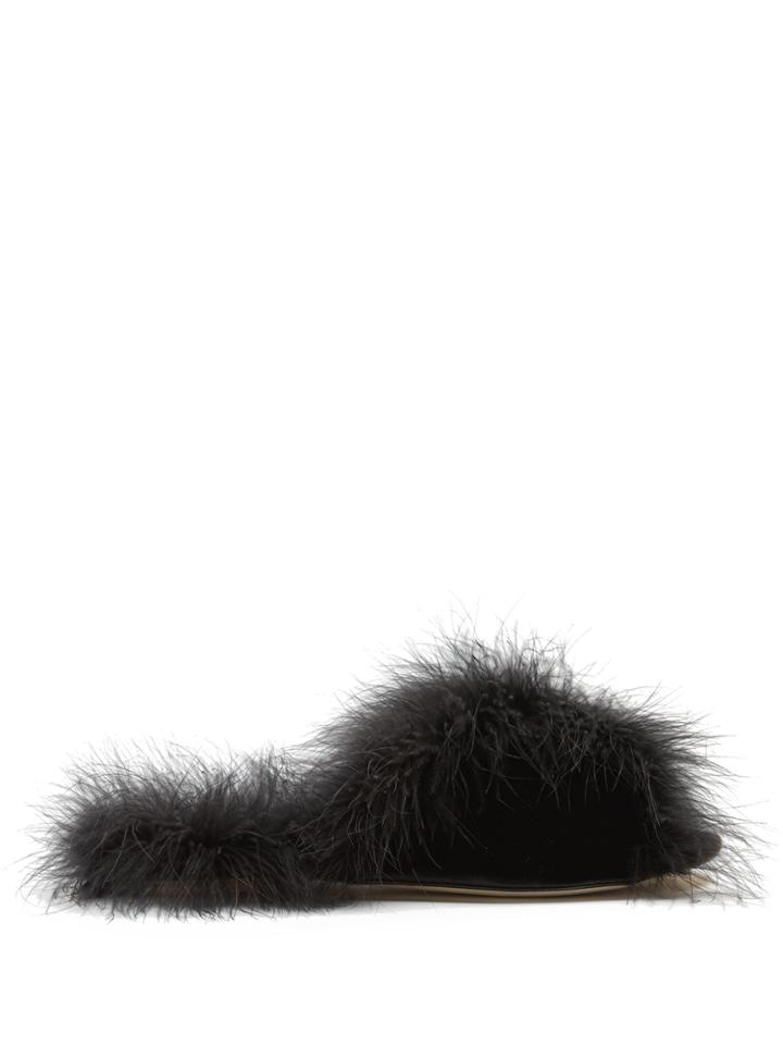 Simone Rocha Feather-trimmed Velvet Slides