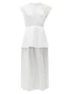 Matchesfashion.com Christopher Kane - Pearl Embellished Cotton Poplin Dress - Womens - White