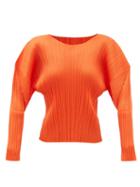 Pleats Please Issey Miyake - Gusty Technical-pleated Long-sleeved Top - Womens - Orange