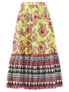 Matchesfashion.com La Doublej - Sunset Cartwheel-print Cotton-poplin Midi Skirt - Womens - Yellow Multi