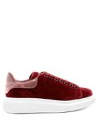 Alexander Mcqueen Raised-sole Low-top Velvet And Leather Trainers