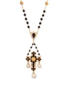 Matchesfashion.com Dolce & Gabbana - Onyx, Crystal And Pearl Cross Necklace - Womens - Gold