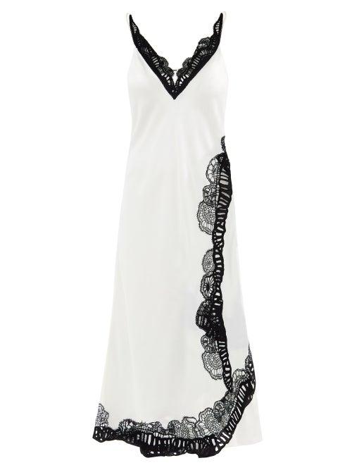 Jil Sander - Guipure Lace-insert Satin Slip Dress - Womens - White