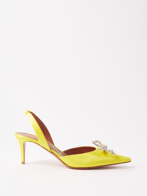 Amina Muaddi - Rosie 60 Crystal-bow Satin Slingback Pumps - Womens - Yellow