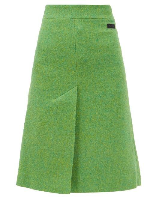 Ganni - Virgin-wool Midi Skirt - Womens - Green