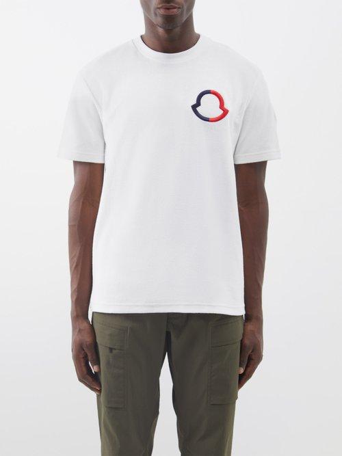 Moncler - Terry Embroidered-logo Cotton-terry T-shirt - Mens - White