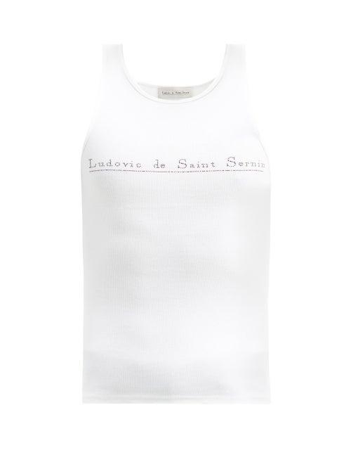 Matchesfashion.com Ludovic De Saint Sernin - Swarovski Crystal-logo Cotton-blend Tank Top - Mens - White