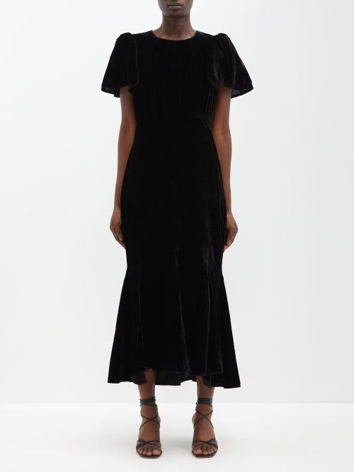 Rhode - Arabella Velvet Midi Dress - Womens - Black