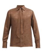 Matchesfashion.com 73 London - Cheetah-jacquard Neck-tie Silk Shirt - Mens - Brown