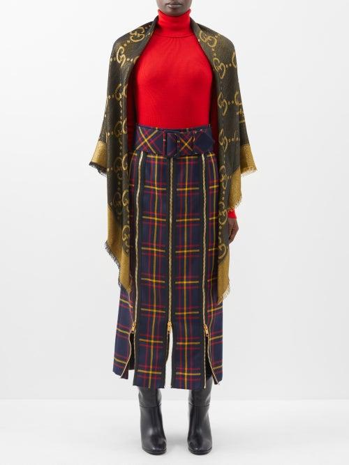 Gucci - Gg-jacquard Lurex Shawl - Womens - Gold Brown