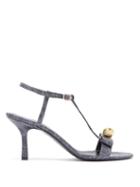 Matchesfashion.com Erdem - Kamira Crocodile Embossed Leather T Bar Sandals - Womens - Grey