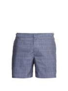 Matchesfashion.com Orlebar Brown - Bulldog Check Stitched Chambray Swim Shorts - Mens - Blue