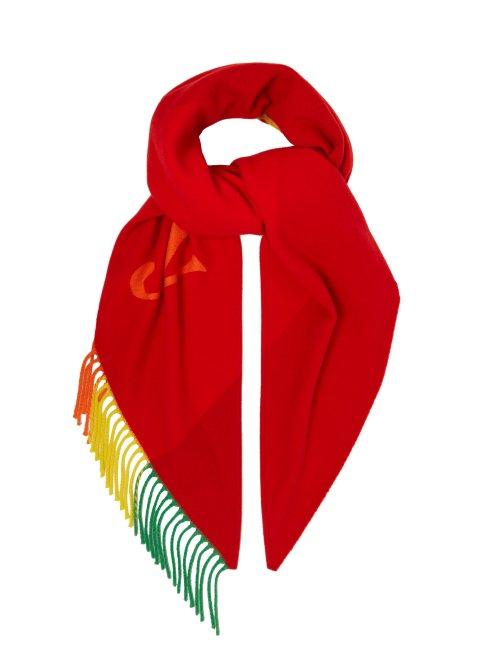 Matchesfashion.com Burberry - Logo Intarsia Wool Blend Scarf - Womens - Red