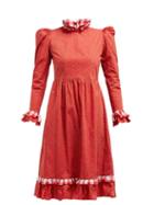 Matchesfashion.com Batsheva - Ruffle Floral Printed Cotton Prairie Midi Dress - Womens - Red