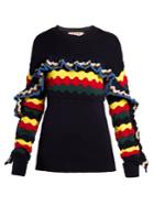 Marni Striped Crochet Ruffle-trimmed Sweater