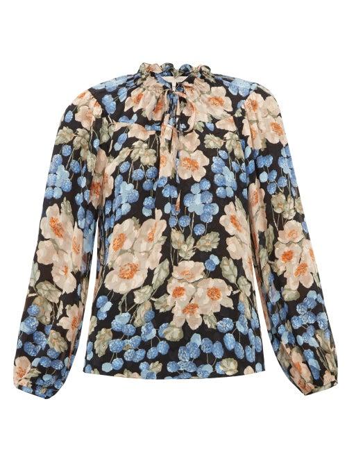 Matchesfashion.com Rebecca Taylor - Blush Rose Print Silk Blend Blouse - Womens - Pink Multi