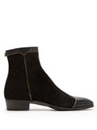Gucci Gold-trimmed Suede Lizard-skin Boots