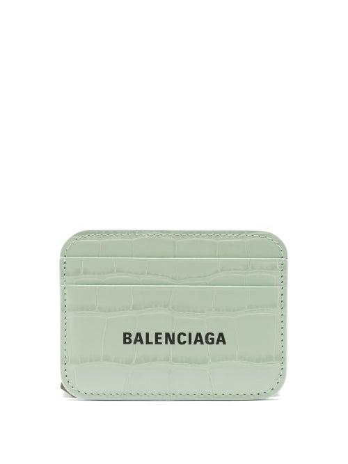 Balenciaga - Cash Croc-embossed Leather Cardholder - Womens - Light Green