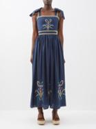 Lug Von Siga - Ornella Embroidered Tencel Midi Dress - Womens - Blue Multi