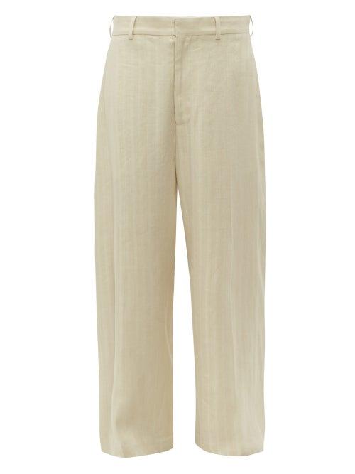 Matchesfashion.com Raey - Wide Leg Slubby Linen Blend Trousers - Womens - Beige