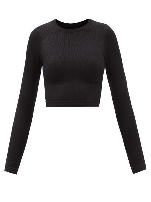 Ladies Activewear Prism - Evoke Ribbed Stretch-jersey Cropped Top - Womens - Black