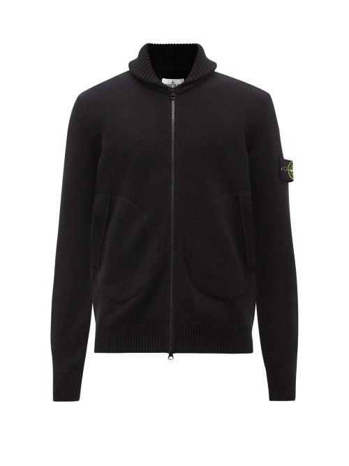 Stone Island - Compass-intarsia Knitted Cardigan - Mens - Black