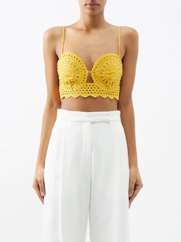 Stella Mccartney - Broderie Anglaise Crop Top - Womens - Yellow