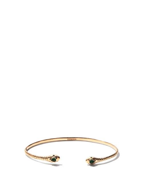Matchesfashion.com Jade Jagger - Emerald & 18kt Gold Snake Cuff - Womens - Yellow Gold