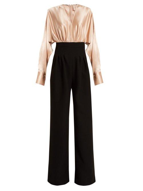 Matchesfashion.com Roksanda - Ellia Gathered Satin And Crepe Jumpsuit - Womens - Black Pink