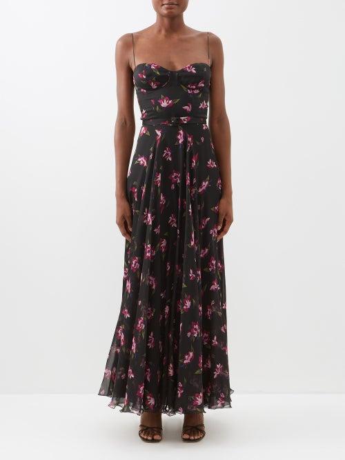 Raquel Diniz - Capri Floral-print Silk-chiffon Maxi Dress - Womens - Black Multi