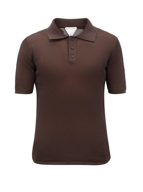 Matchesfashion.com Bottega Veneta - Knitted Technical-mesh Polo Shirt - Mens - Brown