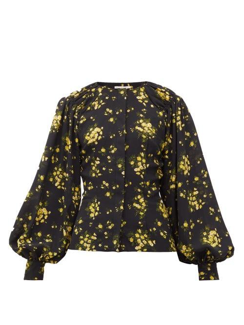 Matchesfashion.com Emilia Wickstead - Margot Floral-print Georgette Blouse - Womens - Black Yellow