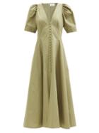 Three Graces London - Jodie Puff-sleeve Cotton Dress - Womens - Olive