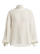 Matchesfashion.com Fendi - Logo Jacquard Silk Crepe De Chine Blouse - Womens - White