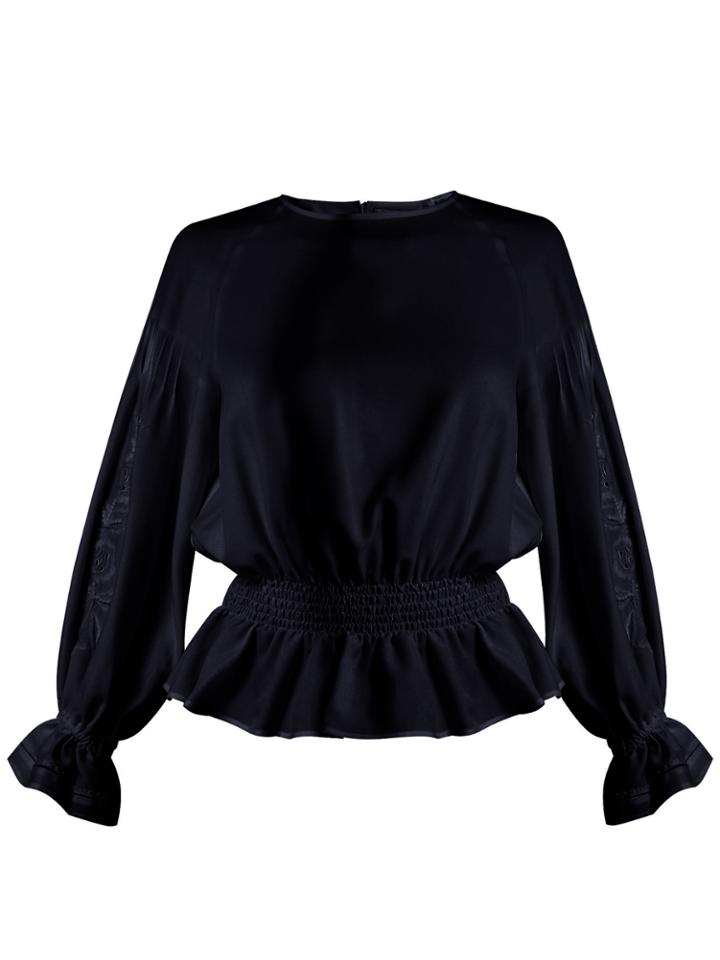 Muveil Embroidered-sleeved Twill Blouse