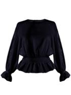 Muveil Embroidered-sleeved Twill Blouse
