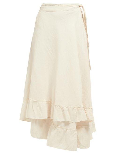 Matchesfashion.com Apiece Apart - Feliz Frill Trimmed Wrap Linen Blend Midi Skirt - Womens - Cream