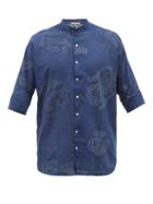 11.11 / Eleven Eleven - High-neck Bandhani-dyed Organic Cotton Shirt - Mens - Blue Print