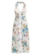 Matchesfashion.com Zimmermann - Ninety Six Floral Print Linen Midi Dress - Womens - Cream Print