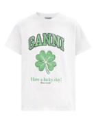 Matchesfashion.com Ganni - Four-leaf Clover-print Cotton-jersey T-shirt - Womens - White Multi